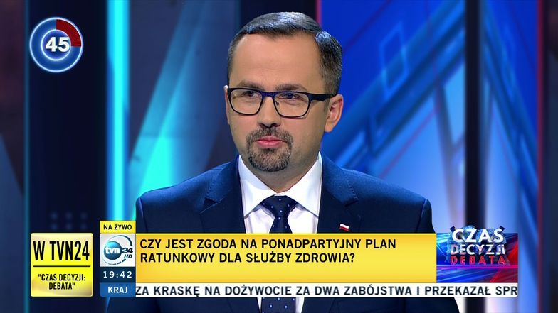 Marcin Horała - przedstawiciel PiS-u w debacie wyborczej w TVN24.