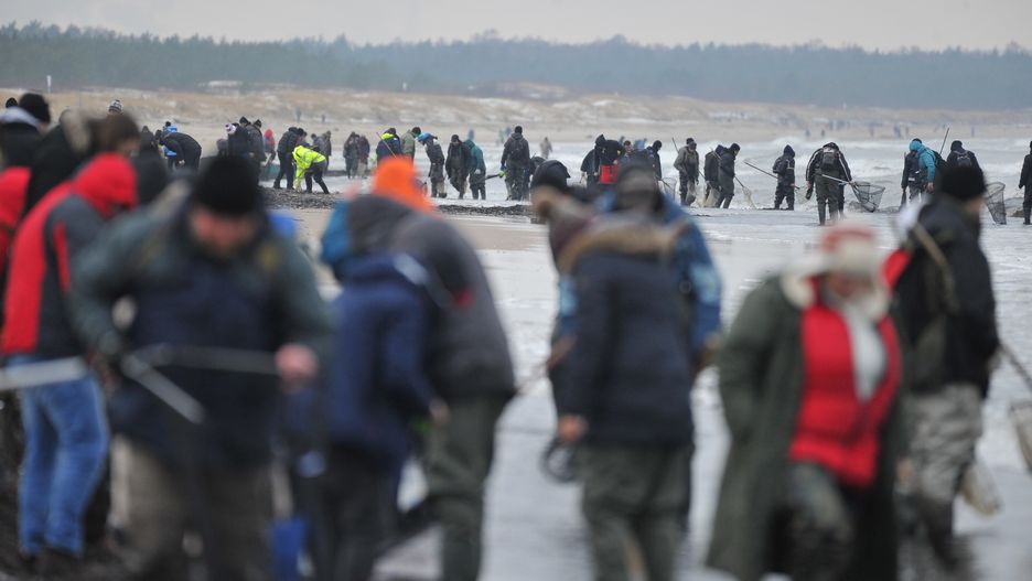 Bursztynu na plaży w Gdańsku Sobieszewie szukają amatorzy i zawodowcy