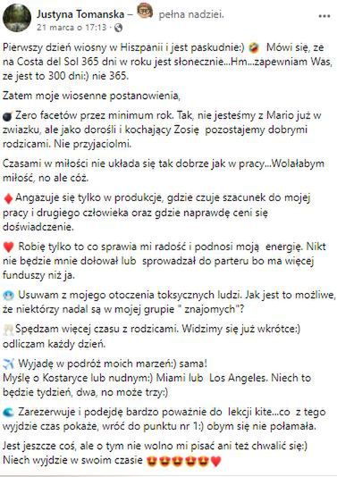 Justyna Tomańska i Mariusz Totoszko się rozstali