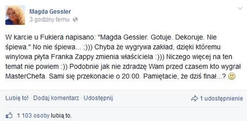 Magda Gessler skomentowała swój wokalny występ
Fotografia: Facebook.pl