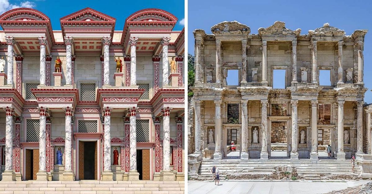 Artysta wykonał wizualizację 7 zabytków Efezu. Starożytne miasta kipiały kolorami i wcale nie były białe
