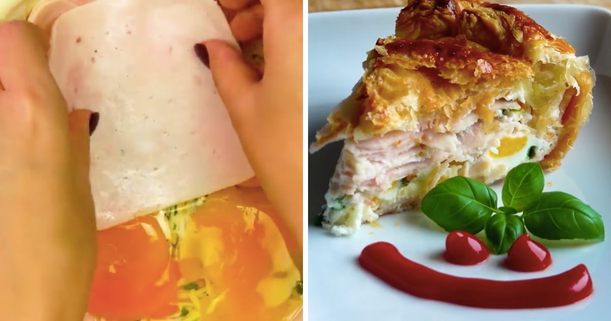 Śniadaniowa tarta z jajkiem i szynką