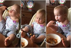 Wzruszające wideo dumnej matki. Nagrała córeczkę, która samodzielnie je pomimo braku rąk
