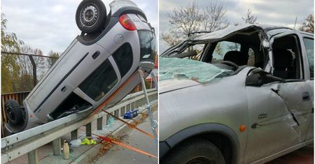 Dachował na wiadukcie i zawisł na barierce. W samochodzie śpiewał szanty, ubrany w same majtki