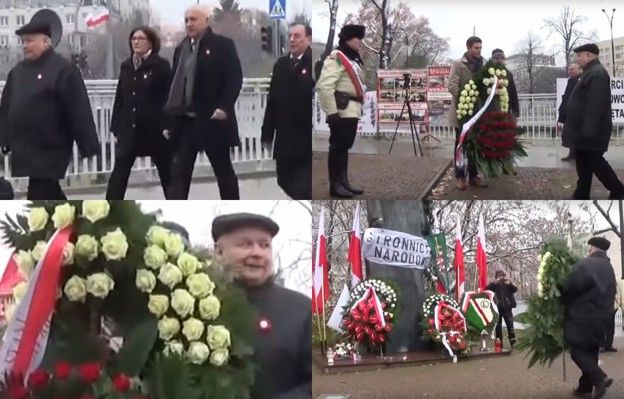 Naczelnik przyszedł złożyć kwiaty pod pomnikiem Romana Dmowskiego. Z takimi honorami powitano Jarosława Kaczyńskiego