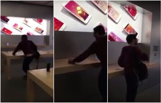 Zaskakujące nagranie z francuskiego Apple Store. Mężczyzna wchodzi do sklepu i miażdży... wszystkie iPhone'y w zasięgu wzroku