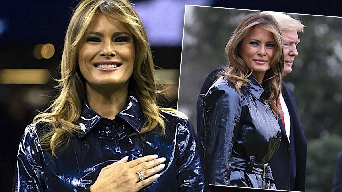 Melania Trump w lateksowym płaszczu na meczu. Stylizacja Pierwszej Damy podzieliła internautów