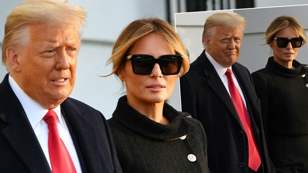 Melania i Donald Trump ostatni raz opuszczają Biały Dom. Miny nietęgie, stylizacje pogrzebowe. Pierwsza Dama złamała tradycję