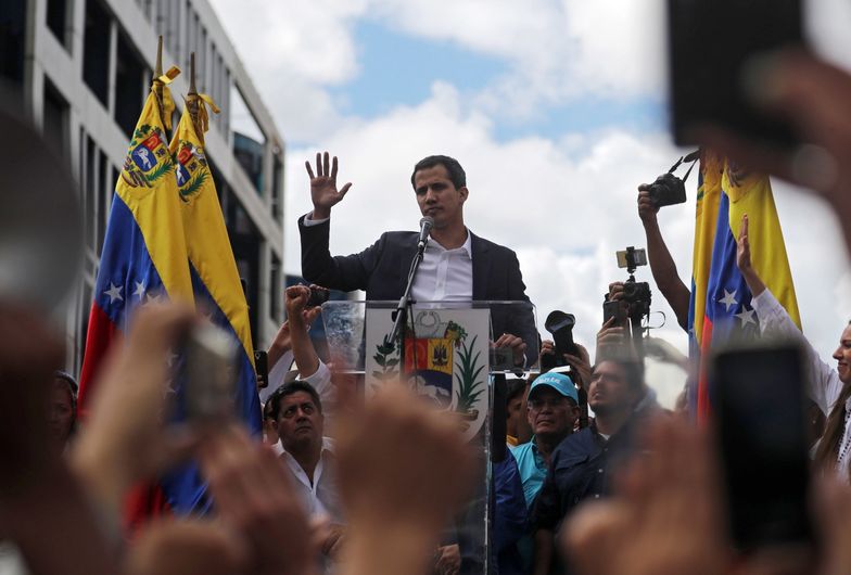 Juan Guaidó na wiecu w Caracas 23 stycznia 2018 r.