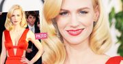 Złote Globy 2021: January Jones w tej samej kreacji co 10 lat temu. Tym razem bez makijażu i profesjonalnej fryzury. Odważnie!