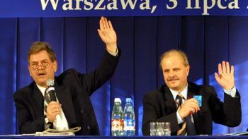 Marek Dyduch i Krzysztof Janik podczas konwencji SLD