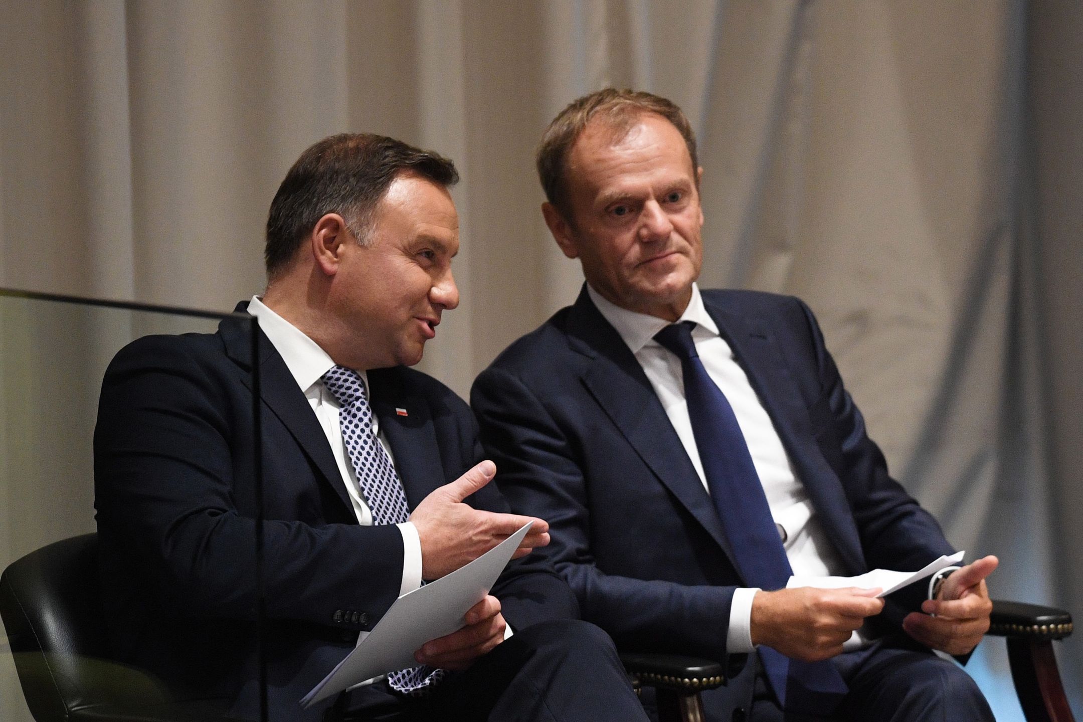 Prezydent Andrzej Duda i szef RE Donald Tusk podczas spotkania w USA