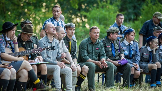 Prezydent Andrzej Duda podczas spotkania z harcerzami ZHR