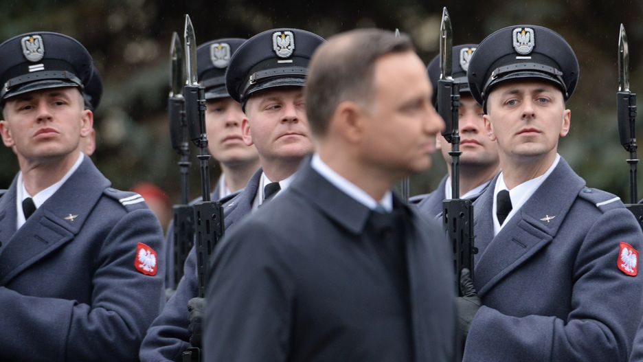 Prezydent Andrzej Duda zmierzający na doroczną odprawę kierowniczej kadry MON i sił zbrojnych (12 kwiecień 2017 r.)