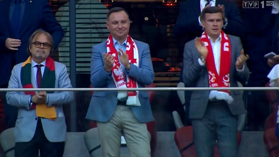 Prezydent Duda na meczu Polska - Litwa