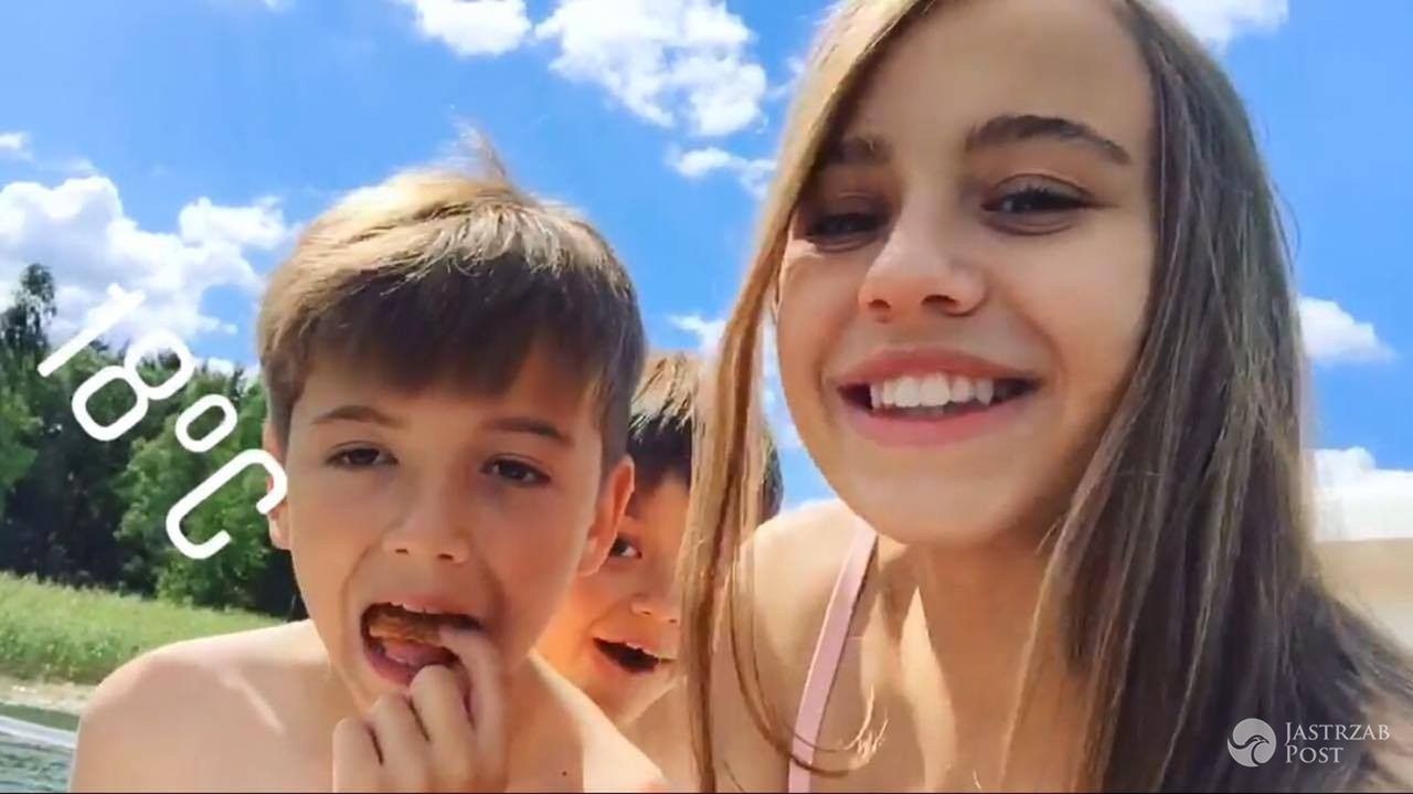 Oliwia Bieniuk z Janem i Szymonem na Mazurach
