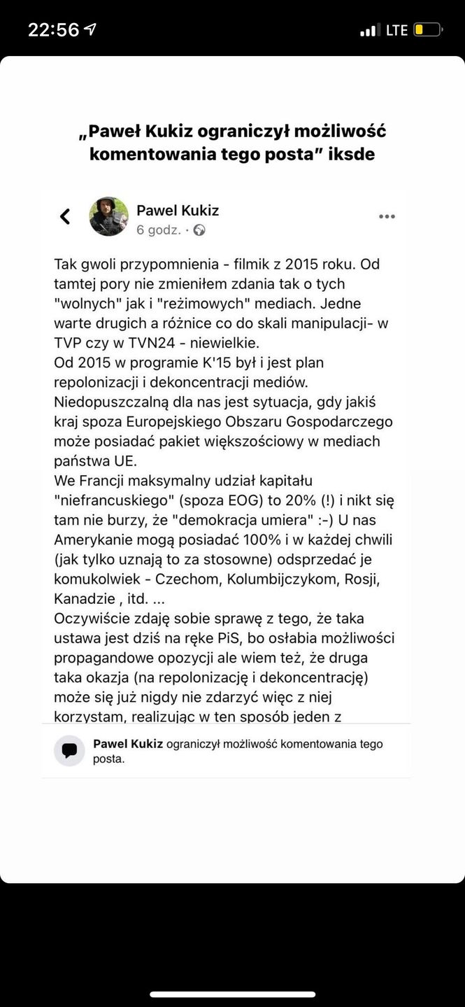 Oświadczenie Pawła Kukiza