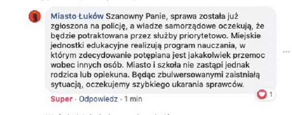 Odpowiedź miasta Łuków pod filmami z ataku na Wietnamkę. 