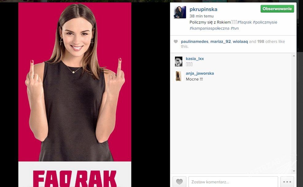 Paulina Krupińska pokazuje środkowy palec, fot. Instagram