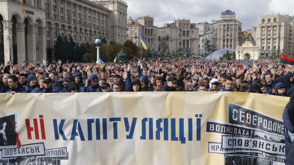 Protest w Kijowie odbywał się pod hasłem "Nie dla kapitulacji"