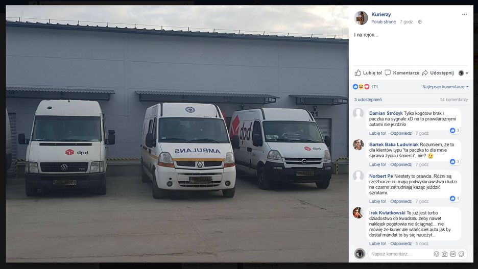 Używana karetka, która jeździ w firmie kurierskiej 