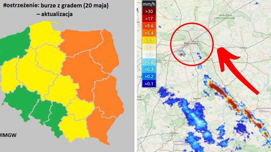 Ostrzeżenie RCB dla pięciu województw i komórki burzowe sunące w stronę Warszawy