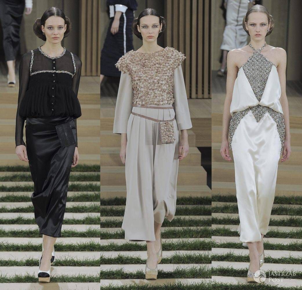 Polskie modelki w pokazie Chanel Haute Couture wiosna-lato 2016. Od lewej: Alicja Tubilewicz, Ala Sekuła, Paula Gałecka (fot. ONS)