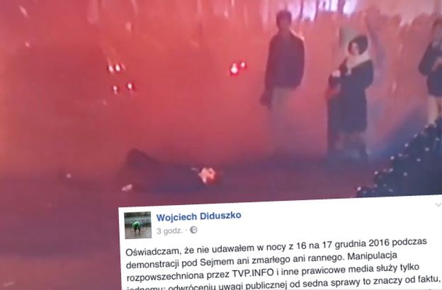 Mężczyzna, który w trakcie piątkowych protestów położył się na jezdni "nieprzytomny" wydał oświadczenie. Tak się tłumaczy