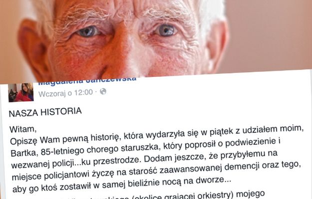 Policjanci chcieli zostawić na pastwę losu schorowanego staruszka. Poruszająca historia internautki