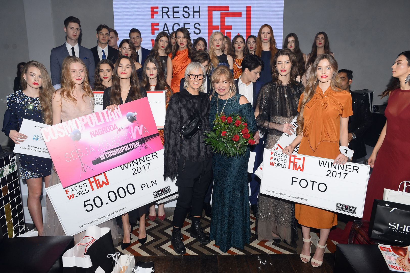Warszawa, 02.12.2017, Gala finalowa Fresh Faces World 2017 FFW,
N/z. Karolina Rutkowska, Brunella Casella, Maggie Haese, winner 2017 Pola Stefaniak, foto Jessica Grabowicz, 
Fot.: Radoslaw NAWROCKI / FORUM 