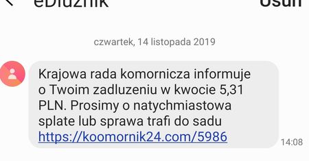 SMS-owe oszustwo. Ktoś podszywa się pod Krajową Radę Komorniczą