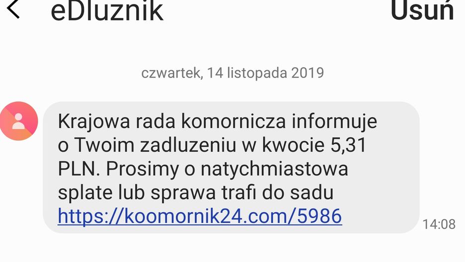 KRK ostrzega przed SMS-ami ws. zadłużenia.