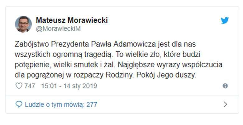 Mateusz Morawiecki żegna Pawła Adamowicza