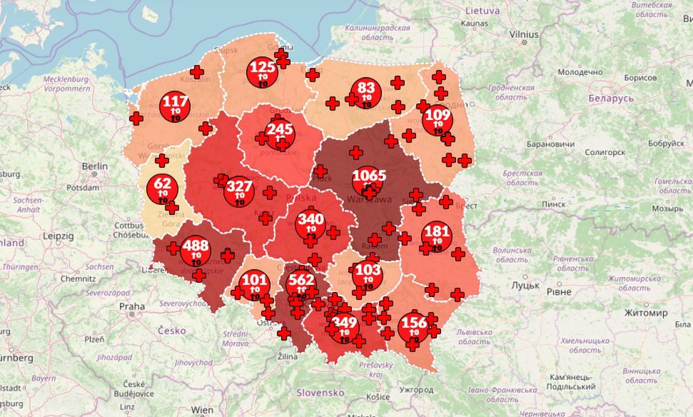 Mapa zakażeń koronawirusem w Polsce