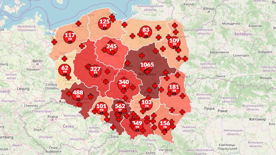 Mapa zakażeń koronawirusem w Polsce