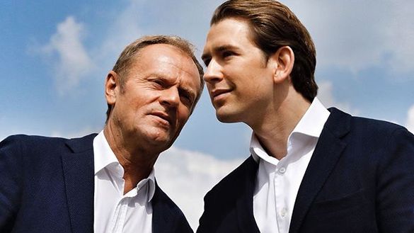 Szef Rady Europejskiej Donald Tusk i kanclerz Austrii Sebastian Kurz
