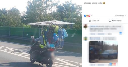 Jechał skuterem na wakacje ze wszystkimi bagażami. Zatrzymała go policja