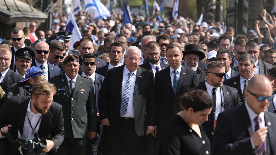 Andrzej Duda i prezydentem Izraela Reuwen Riwlin podczas Marszu Żywych w Auschwitz