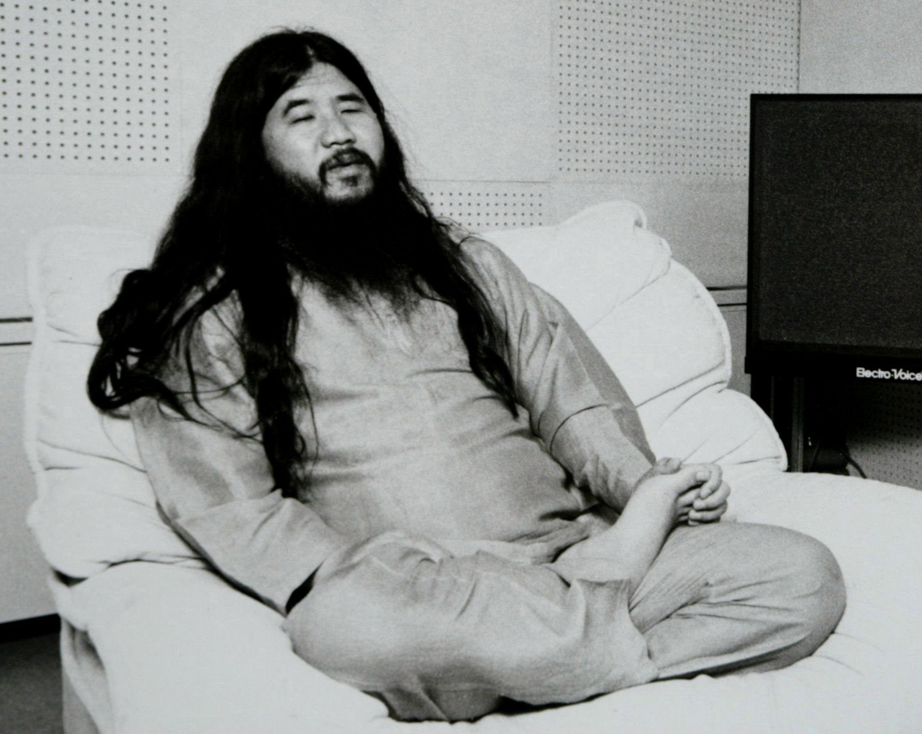 TOKYO, JAPAN: <FILE PHOTO> Former leader of the Aum Shinrikyo,  Shoko Asahara, real name Chizuo Matsumoto accused of masterminding the 1995 Sarin gas attack on Tokyo's subway, in which 12 people died and a further 5,000 were poisoned. The Tokyo District Court will give the final judicial desicion on him February 27, 2004. If he is found guilty, he will receive a death penalty (Photo by Getty Images) 