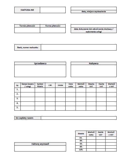 Przykładowy wzór faktury VAT 