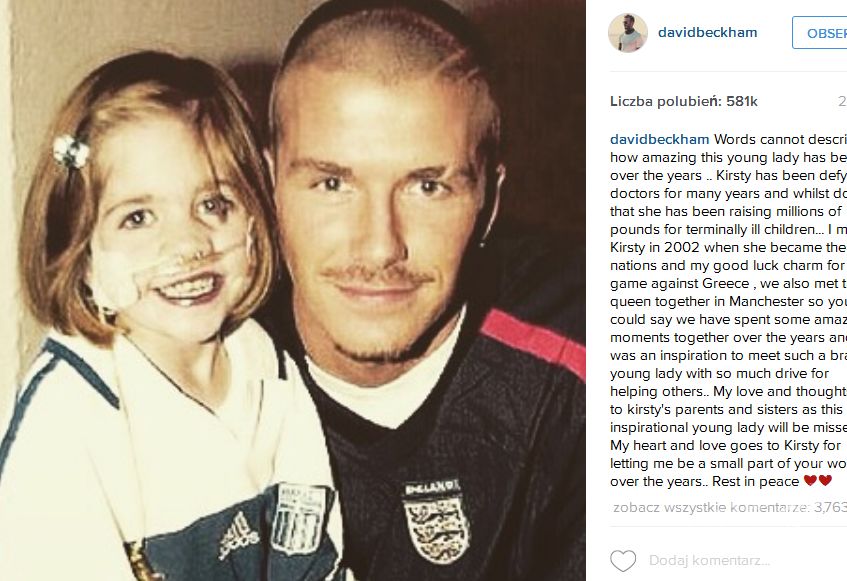 David Beckham pożegnał Kirsty Howard