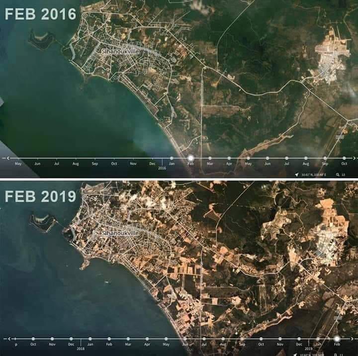 Zdjęcia satelitarne Sihanoukville z 2016 i 2019 r. 