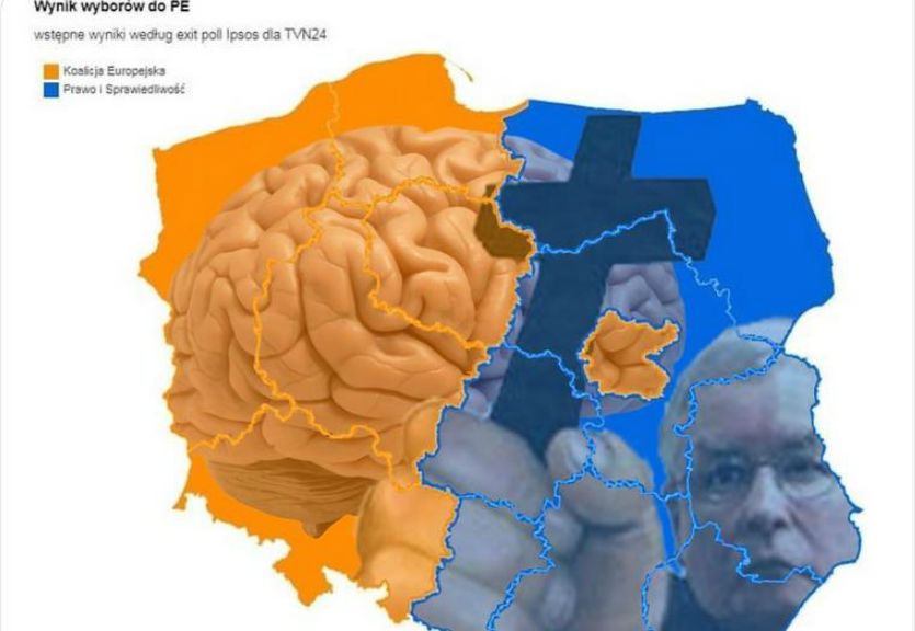 Wielki sympatii politycznych w Polsce. Wschód za PiS. Warszawa wyspą poparcia Koalicji Europejskiej. 