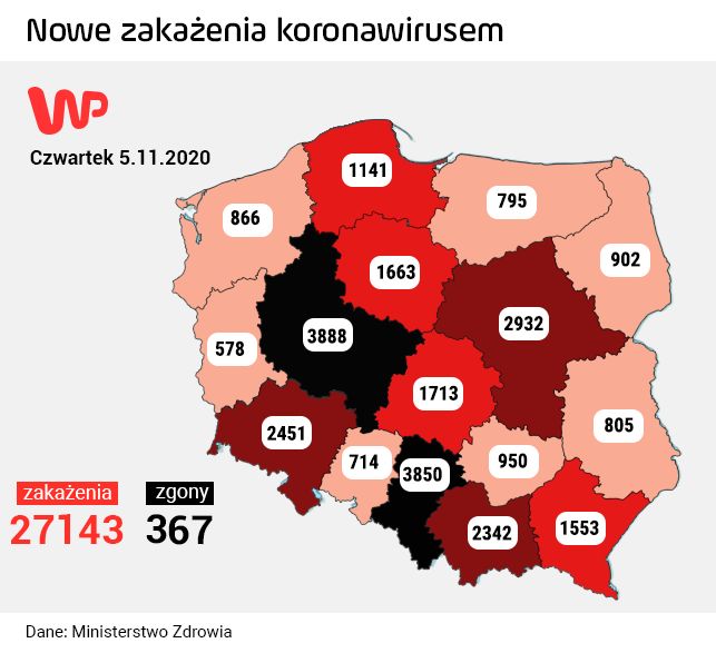 Nowa zakażenia koronawirusem 5 listopada 2020 r.