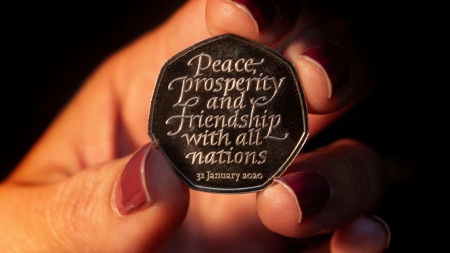 Okolicznościowa moneta wybita dla upamiętnienia brexitu.