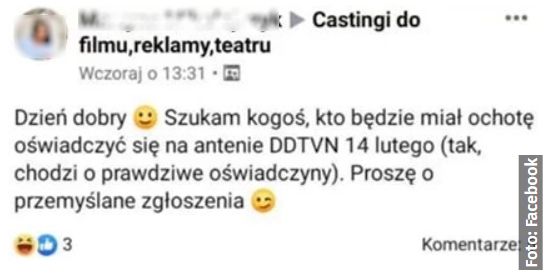 Ogłoszenie potwierdzające plan zaręczyn na wizji. 