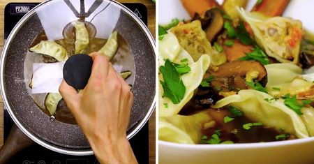 Bulion warzywny z pierogami - polska wersja ramenu