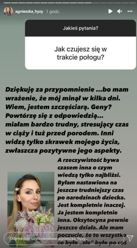 Agnieszka Hyży o tym, jak się czuje w trakcie połogu