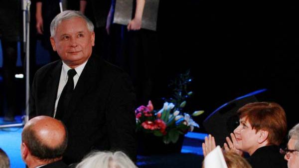 Prezes Prawa i Sprawiedliwości Jarosław Kaczyński podczas małopolsko-świętokrzyskiej konwencji wyborczej PiS, w Krakowie