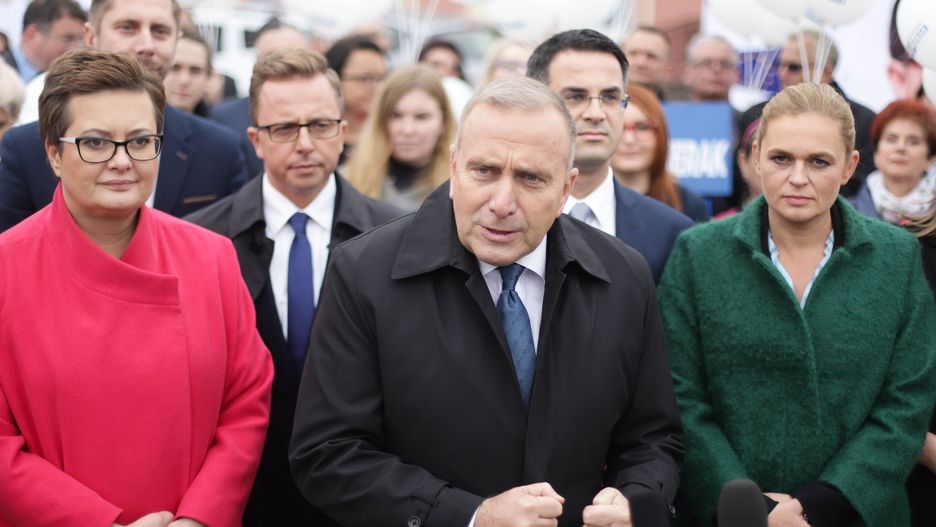 Liderzy KO w Częstochowie: Katarzyna Lubnauer (L), Grzegorz Schetyna (Ś), Barbara Nowacka (P)